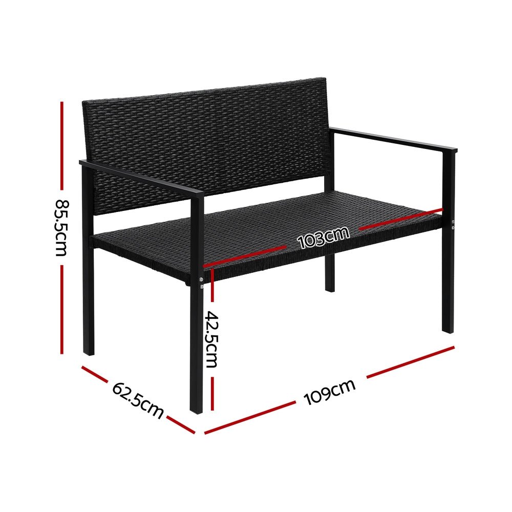 Outdoor Garden Bench Seat Rattan Chair Steel Patio Furniture Park Black - Furniture > Outdoor - Rivercity House & Home Co. (ABN 18 642 972 209) - Affordable Modern Furniture Australia