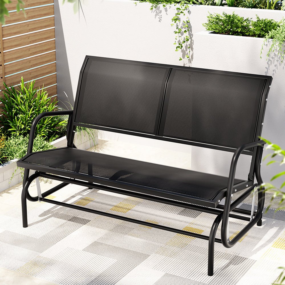 Outdoor Rocking Garden Bench Loveseat Black