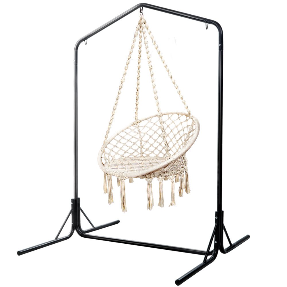 Outdoor Hammock Chair with Stand Cotton Swing Relax Hanging 124CM Cream - Furniture > Outdoor - Rivercity House & Home Co. (ABN 18 642 972 209) - Affordable Modern Furniture Australia