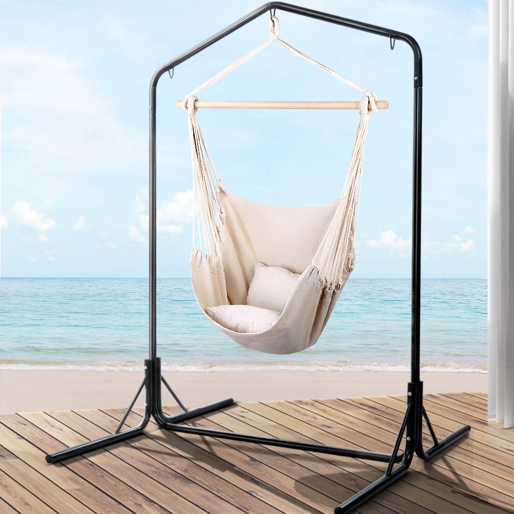 Outdoor Hammock Chair with Stand - Cream - Furniture > Outdoor - Rivercity House & Home Co. (ABN 18 642 972 209) - Affordable Modern Furniture Australia