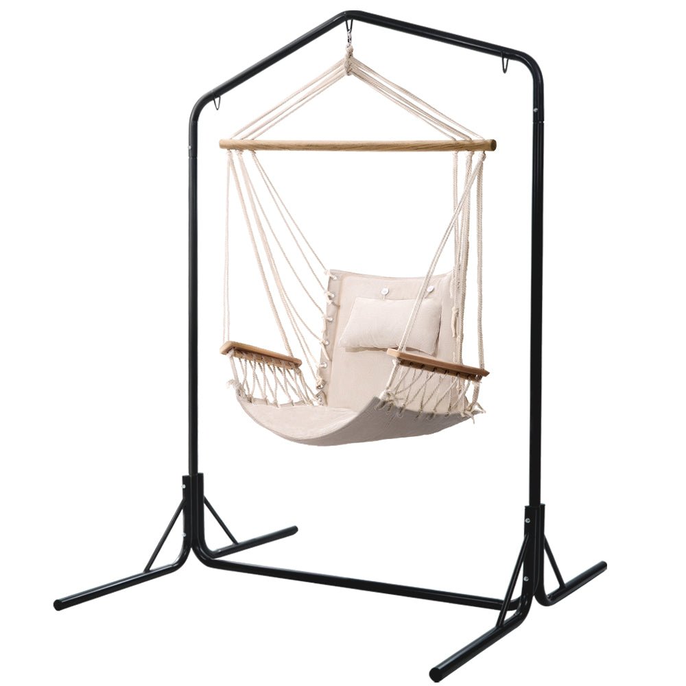 Outdoor Hammock Chair with Stand - Cream - Furniture > Outdoor - Rivercity House & Home Co. (ABN 18 642 972 209) - Affordable Modern Furniture Australia