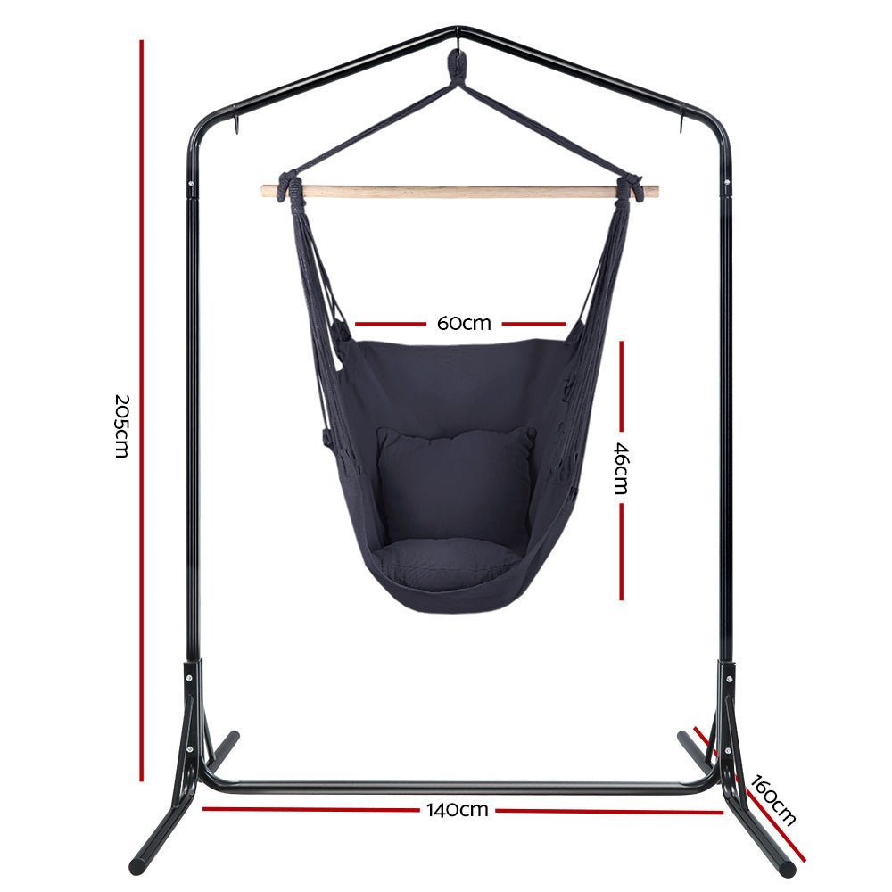 Outdoor Hammock Chair with Stand Swing Hanging Hammock with Pillow Grey - Furniture > Outdoor - Rivercity House & Home Co. (ABN 18 642 972 209) - Affordable Modern Furniture Australia