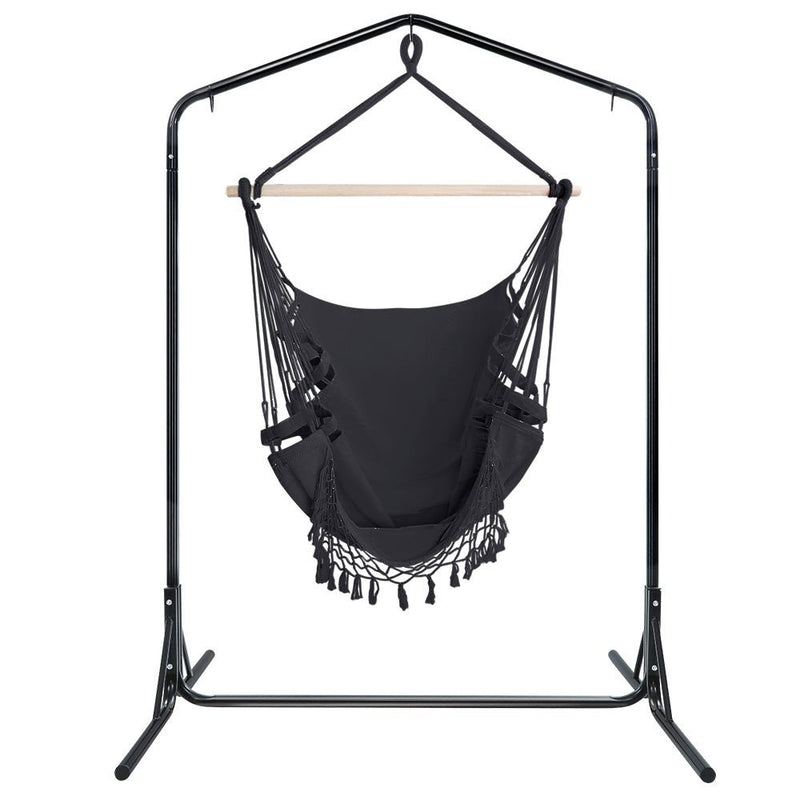 Outdoor Hammock Chair with Stand Tassel Hanging Rope Hammocks Grey - Furniture > Outdoor - Rivercity House & Home Co. (ABN 18 642 972 209) - Affordable Modern Furniture Australia