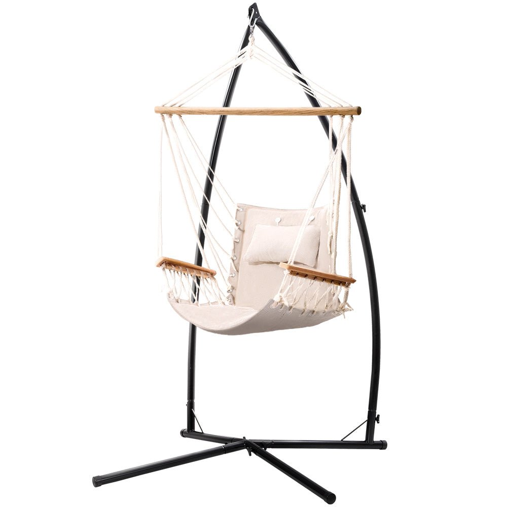 Outdoor Hammock Chair with Steel Stand - Beach Cream - Furniture > Outdoor - Rivercity House & Home Co. (ABN 18 642 972 209) - Affordable Modern Furniture Australia