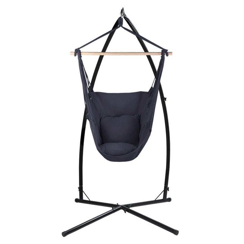 Outdoor Hammock Chair with Steel Stand Hanging Hammock with Pillow Grey - Furniture > Outdoor - Rivercity House & Home Co. (ABN 18 642 972 209) - Affordable Modern Furniture Australia