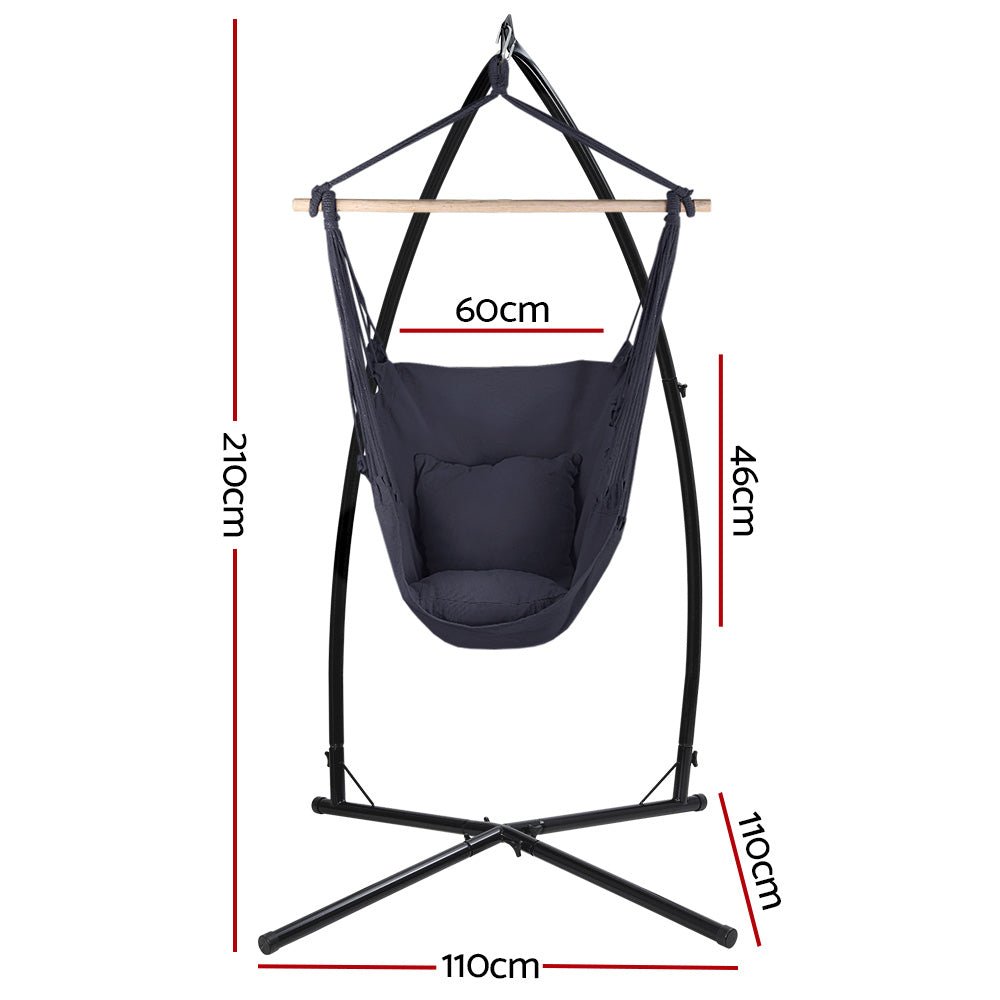 Outdoor Hammock Chair with Steel Stand Hanging Hammock with Pillow Grey - Furniture > Outdoor - Rivercity House & Home Co. (ABN 18 642 972 209) - Affordable Modern Furniture Australia