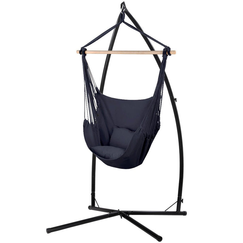 Outdoor Hammock Chair with Steel Stand Hanging Hammock with Pillow Grey - Furniture > Outdoor - Rivercity House & Home Co. (ABN 18 642 972 209) - Affordable Modern Furniture Australia