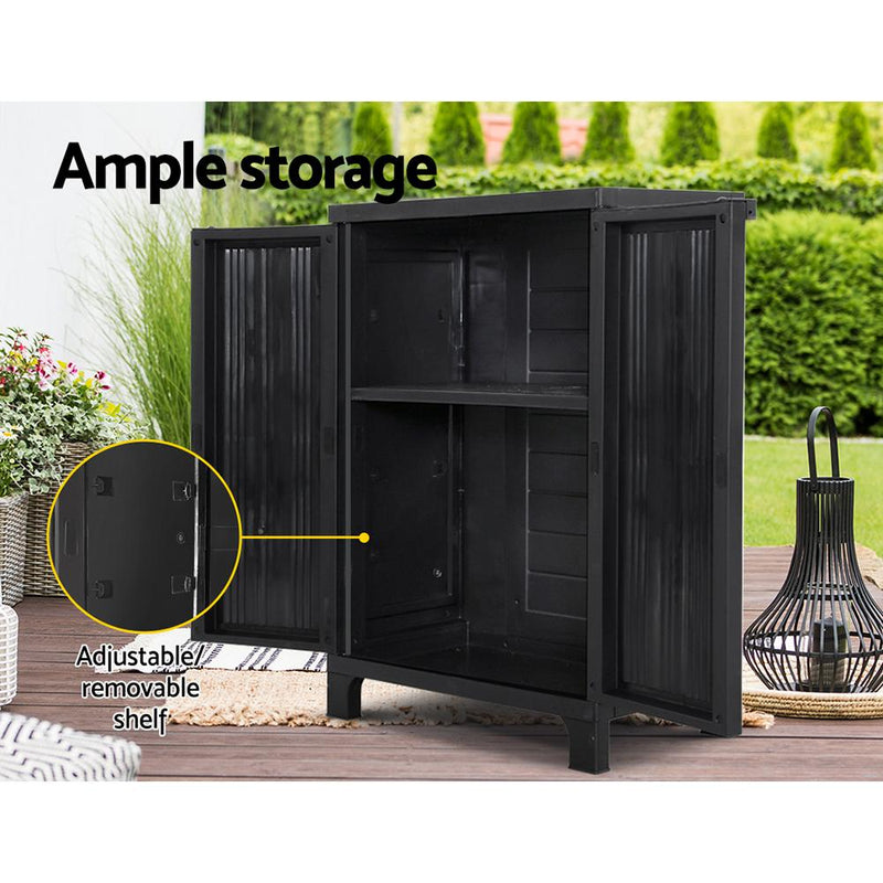 Outdoor Storage Cabinet Cupboard Lockable Garden Sheds Adjustable Black - Rivercity House & Home Co. (ABN 18 642 972 209) - Affordable Modern Furniture Australia