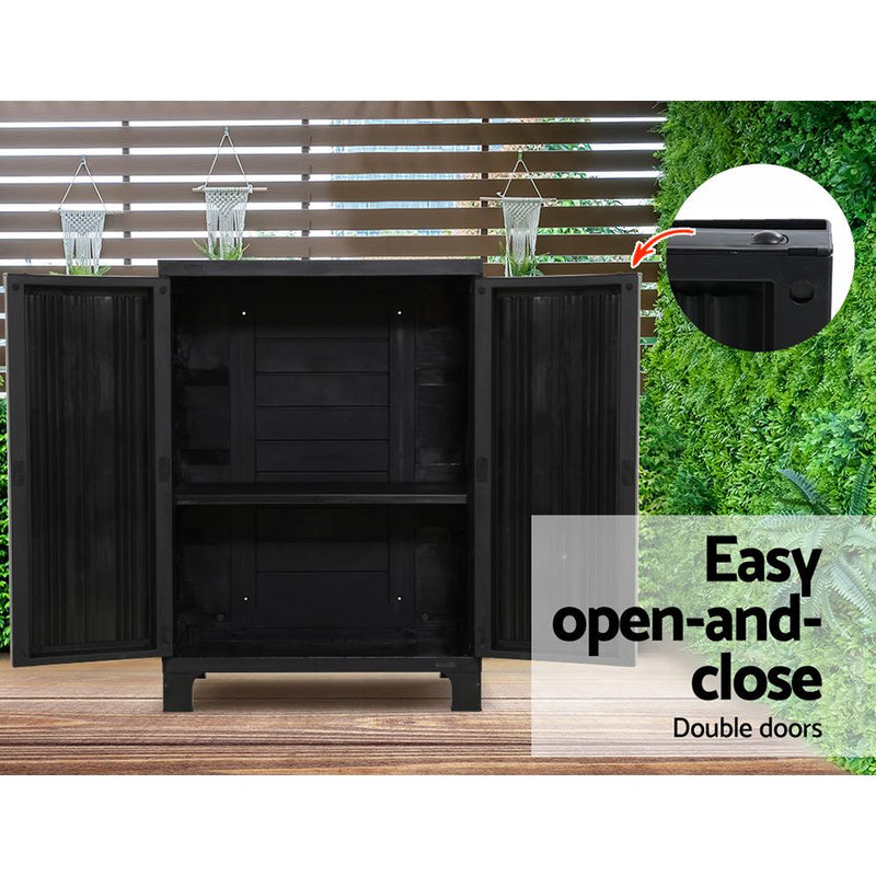 Outdoor Storage Cabinet Cupboard Lockable Garden Sheds Adjustable Black - Rivercity House & Home Co. (ABN 18 642 972 209) - Affordable Modern Furniture Australia