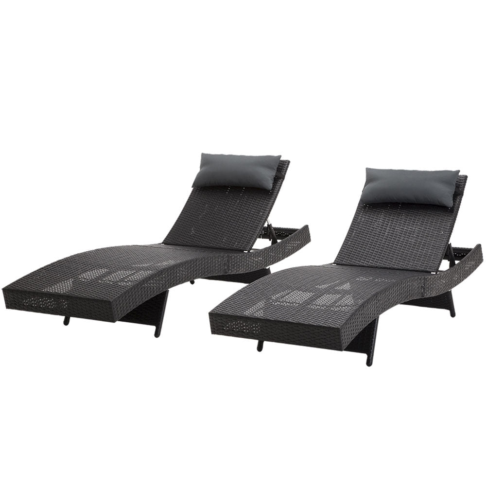 Outdoor Sun Lounge Setting Wicker Black - Rivercity House & Home Co. (ABN 18 642 972 209) - Affordable Modern Furniture Australia
