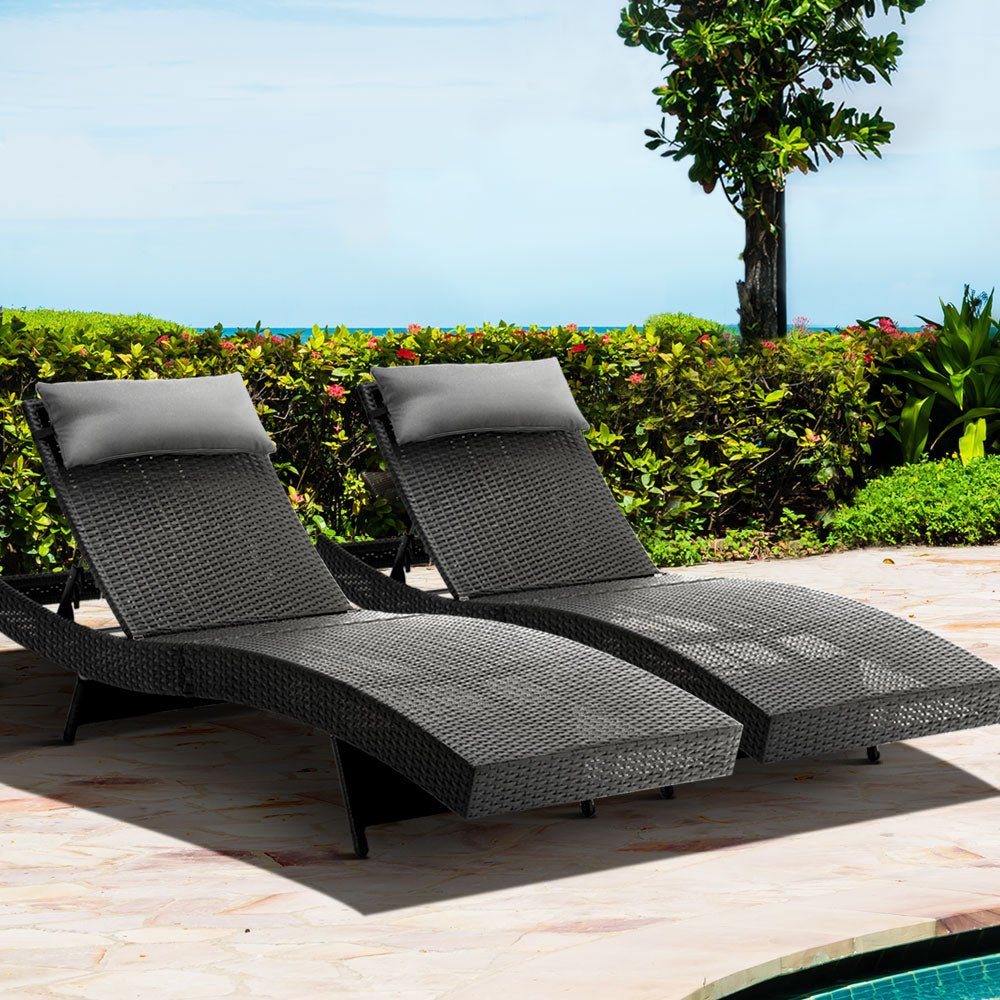 Outdoor Sun Lounge Setting Wicker Black - Rivercity House & Home Co. (ABN 18 642 972 209) - Affordable Modern Furniture Australia