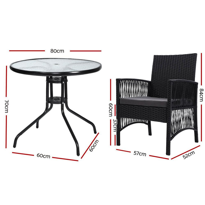 Outdoor Table and 2 Chairs Bistro Style Set - Rivercity House & Home Co. (ABN 18 642 972 209) - Affordable Modern Furniture Australia