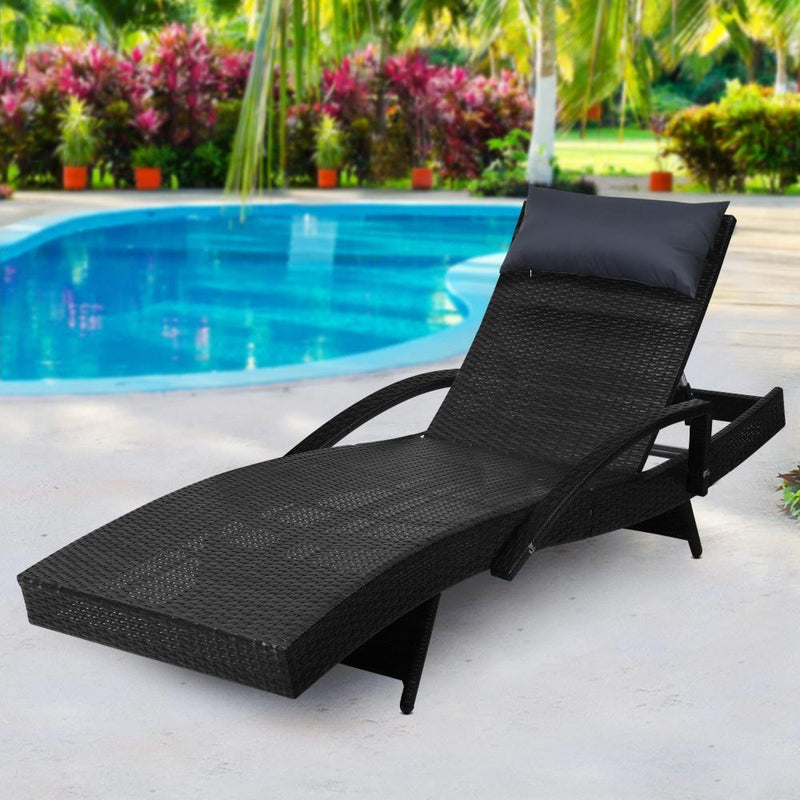 Outdoor Sun Lounge Furniture Wicker Day Bed (Black) - Rivercity House & Home Co. (ABN 18 642 972 209) - Affordable Modern Furniture Australia