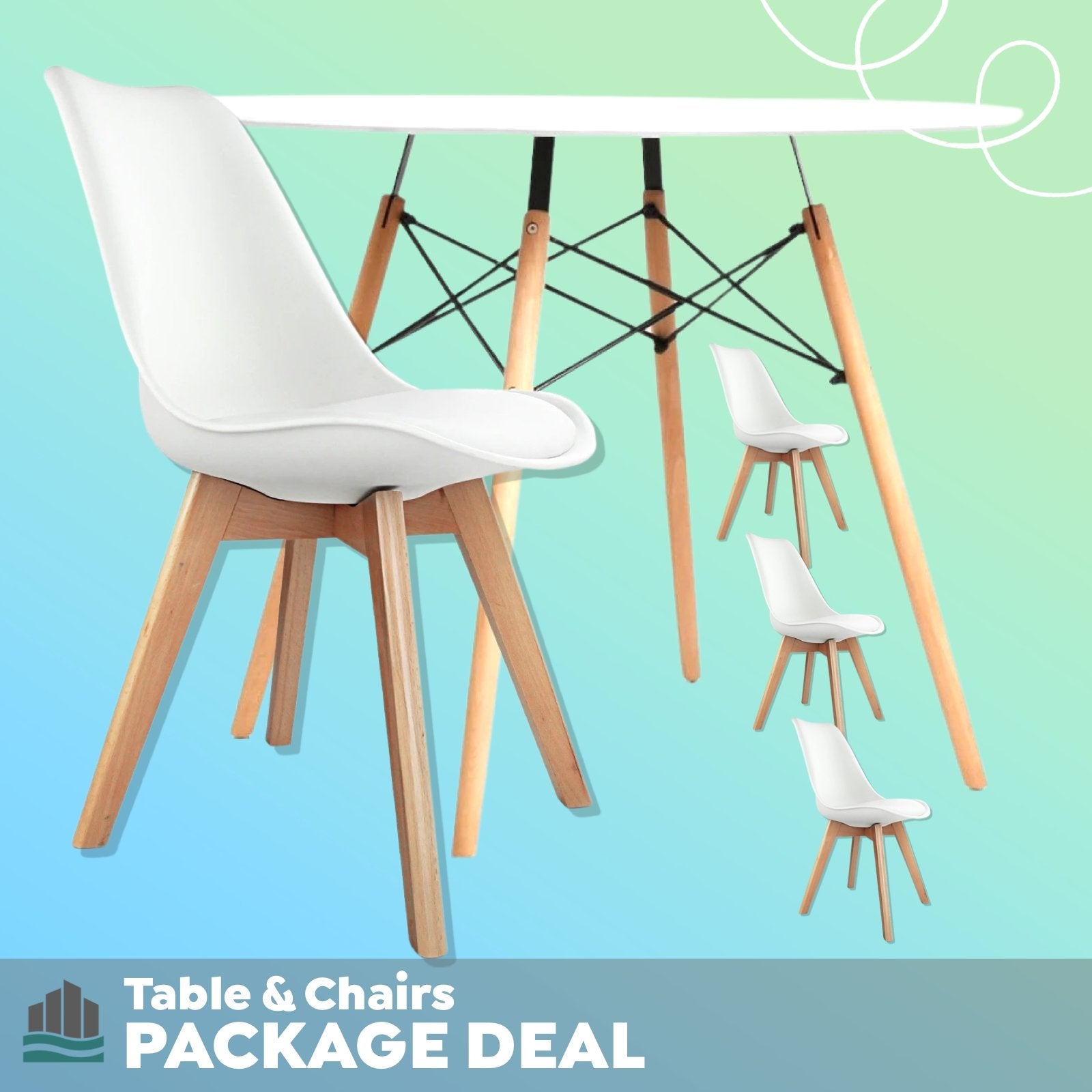 Package Deal | Set of 4 White Padded Dining Chairs & White Round Dining Table - Rivercity House & Home Co. (ABN 18 642 972 209) - Affordable Modern Furniture Australia