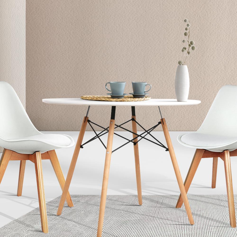 Package Deal | Set of 4 White Padded Dining Chairs & White Round Dining Table - Rivercity House & Home Co. (ABN 18 642 972 209) - Affordable Modern Furniture Australia
