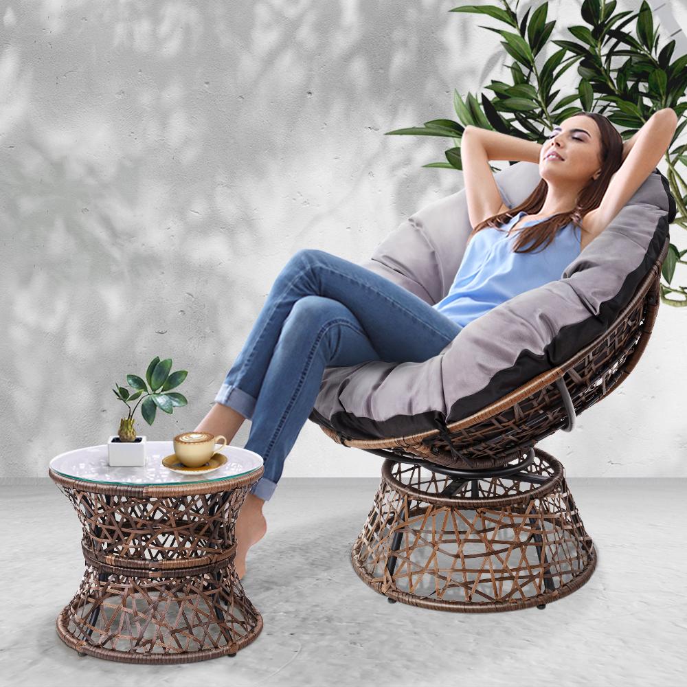 Papasan Chair and Side Table - Brown - Rivercity House & Home Co. (ABN 18 642 972 209) - Affordable Modern Furniture Australia