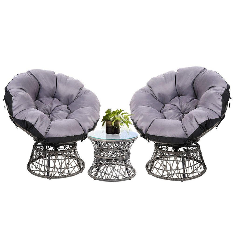 Papasan Chairs and Side Table Set (Grey) - Rivercity House & Home Co. (ABN 18 642 972 209) - Affordable Modern Furniture Australia