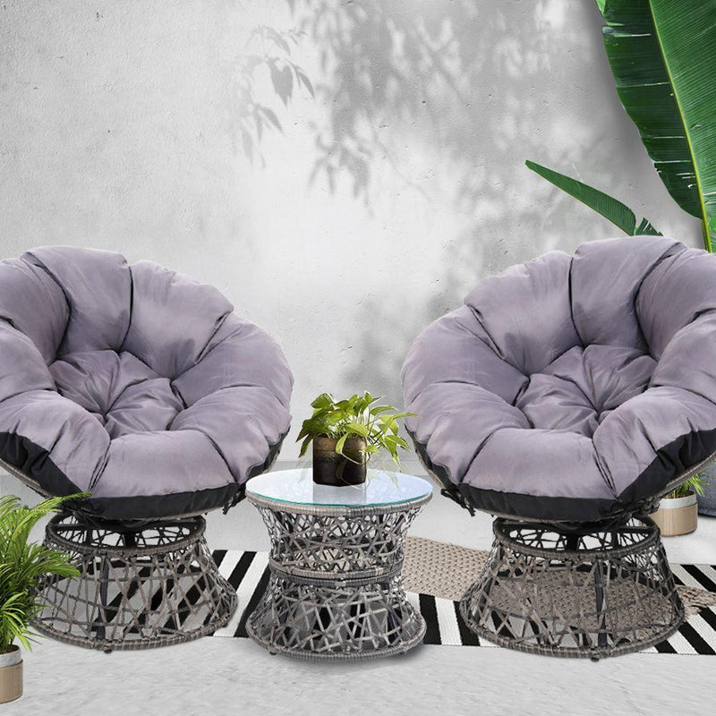 Papasan Chairs and Side Table Set (Grey) - Rivercity House & Home Co. (ABN 18 642 972 209) - Affordable Modern Furniture Australia