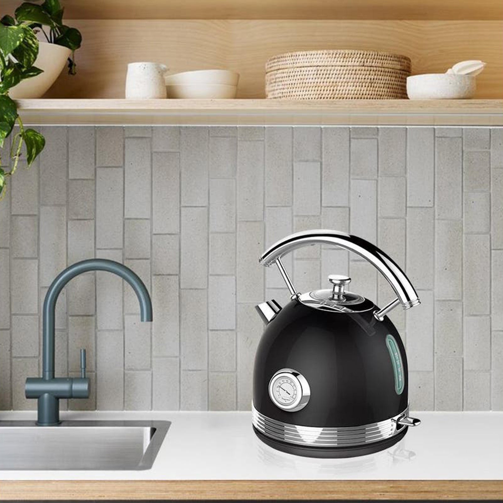 PHILEX 1.7 Black Electric Kettle Boiler Stainless Steel Retro - Appliances > Kitchen Appliances - Rivercity House & Home Co. (ABN 18 642 972 209) - Affordable Modern Furniture Australia