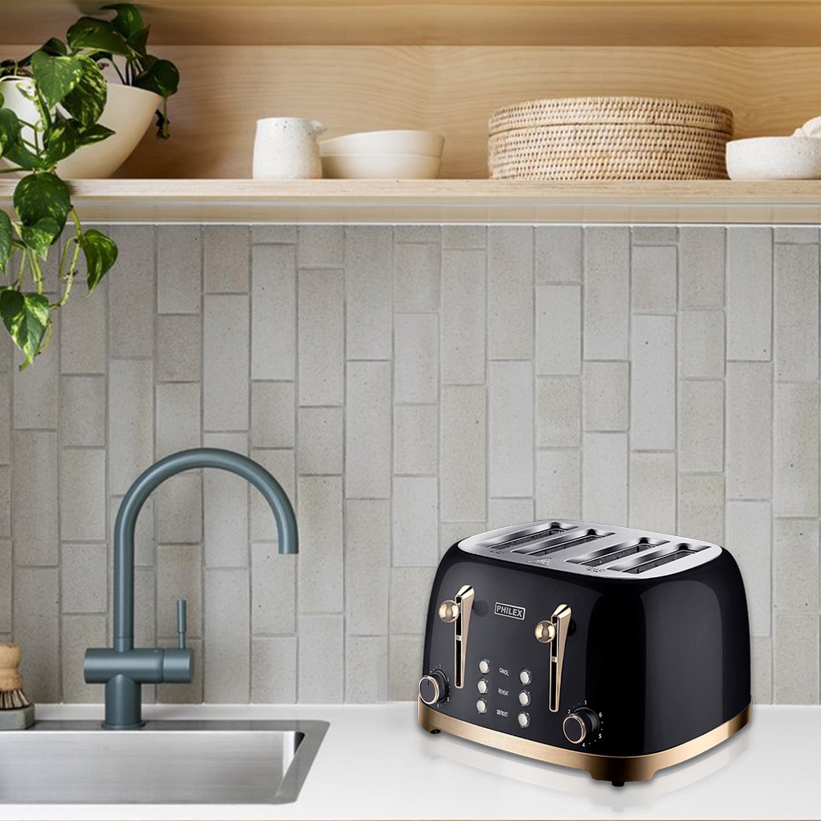PHILEX 4-Slice Black Toaster Bread Reheat Retro - Appliances > Kitchen Appliances - Rivercity House & Home Co. (ABN 18 642 972 209) - Affordable Modern Furniture Australia
