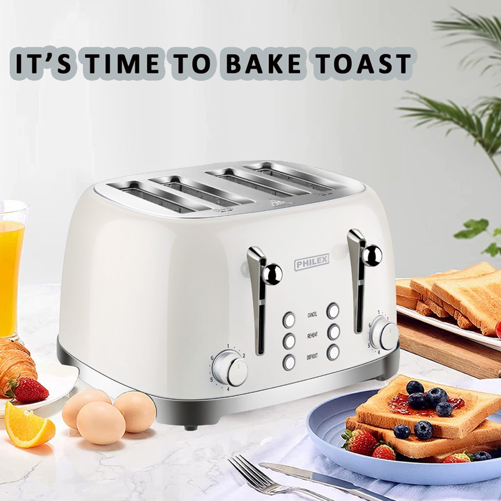 PHILEX 4-Slice White Toaster Bread Reheat Retro - Appliances > Kitchen Appliances - Rivercity House & Home Co. (ABN 18 642 972 209) - Affordable Modern Furniture Australia