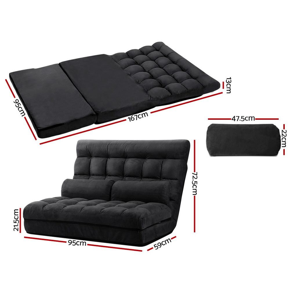 Portable 2-seater Floor Folding Sofa Bed (Charcoal) - Rivercity House & Home Co. (ABN 18 642 972 209) - Affordable Modern Furniture Australia