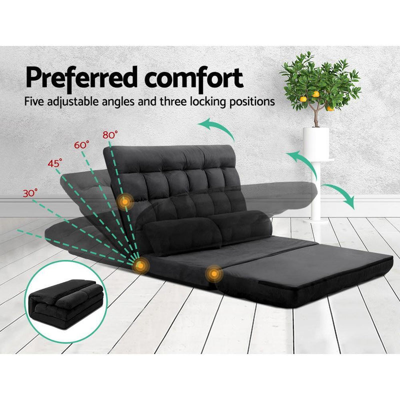 Portable 2-seater Floor Folding Sofa Bed (Charcoal) - Rivercity House & Home Co. (ABN 18 642 972 209) - Affordable Modern Furniture Australia