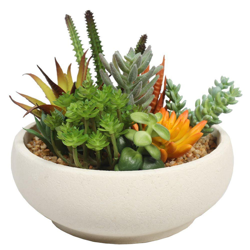 Potted Artificial Succulent Bowl with Natural Stone Pot 21cm - Rivercity House & Home Co. (ABN 18 642 972 209) - Affordable Modern Furniture Australia