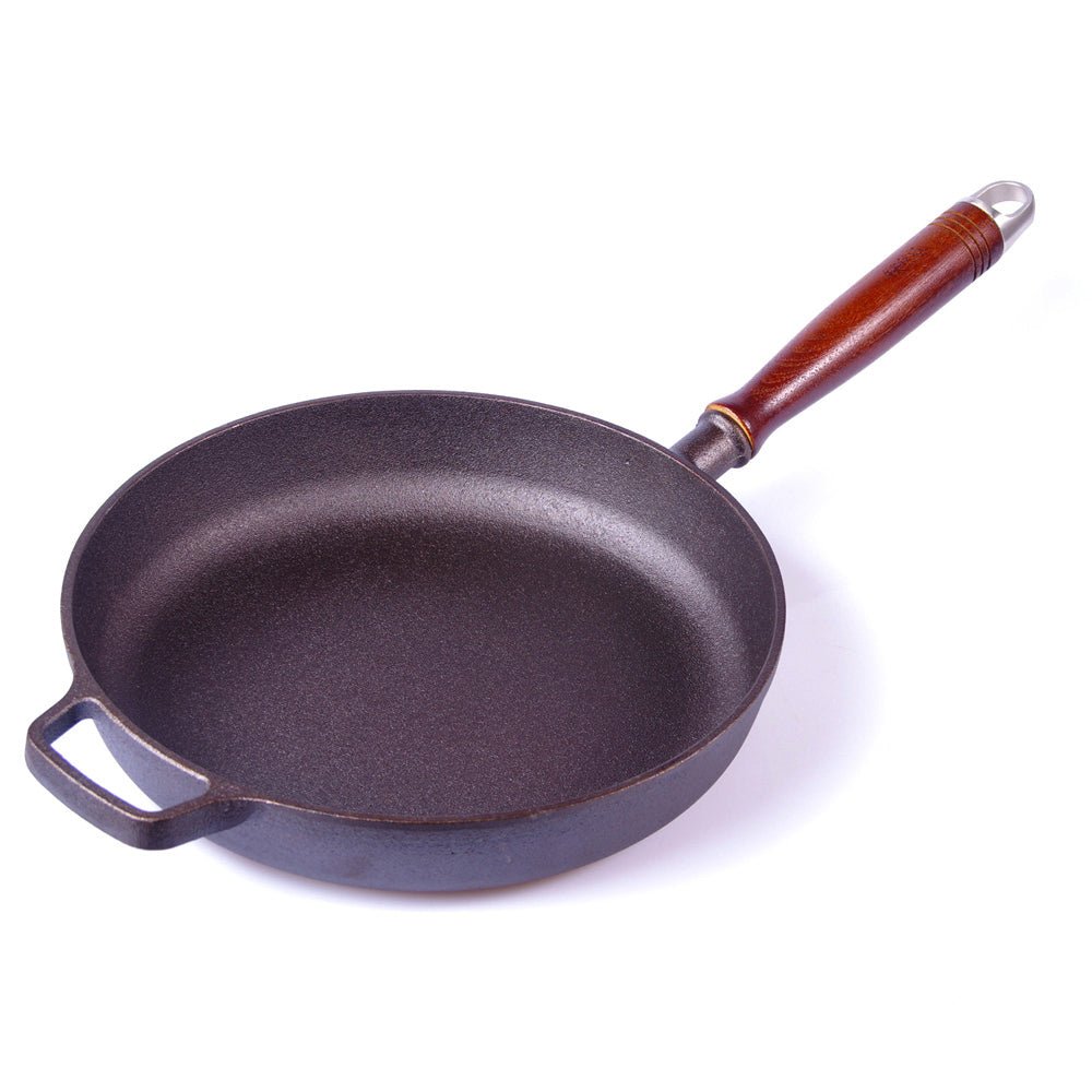 Pre-Seasoned 29cm Cast Iron Fry Pan Cookware Heat-Resistant Wooden Handle - Home & Garden > BBQ - Rivercity House & Home Co. (ABN 18 642 972 209) - Affordable Modern Furniture Australia