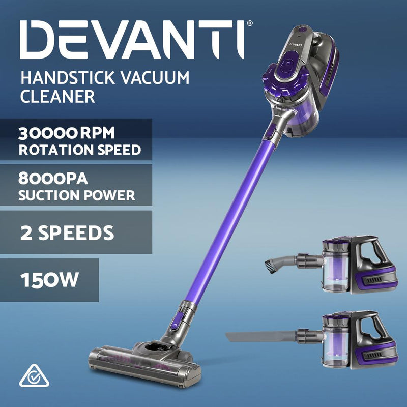 Premium 150 Cordless Handheld Stick Vacuum Cleaner 2 Speed Purple And Grey - Rivercity House & Home Co. (ABN 18 642 972 209) - Affordable Modern Furniture Australia