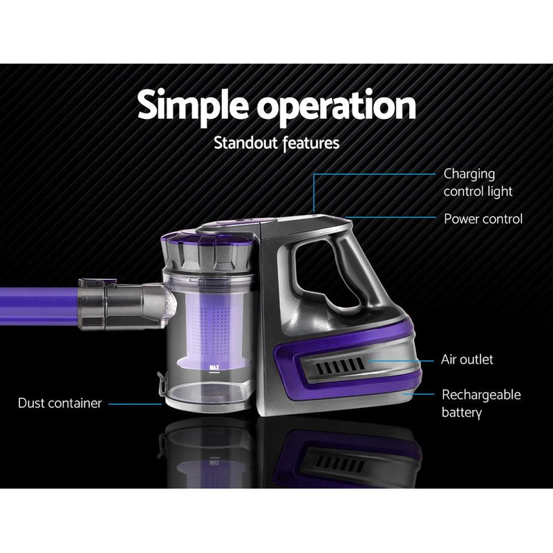 Premium 150 Cordless Handheld Stick Vacuum Cleaner 2 Speed Purple And Grey - Rivercity House & Home Co. (ABN 18 642 972 209) - Affordable Modern Furniture Australia