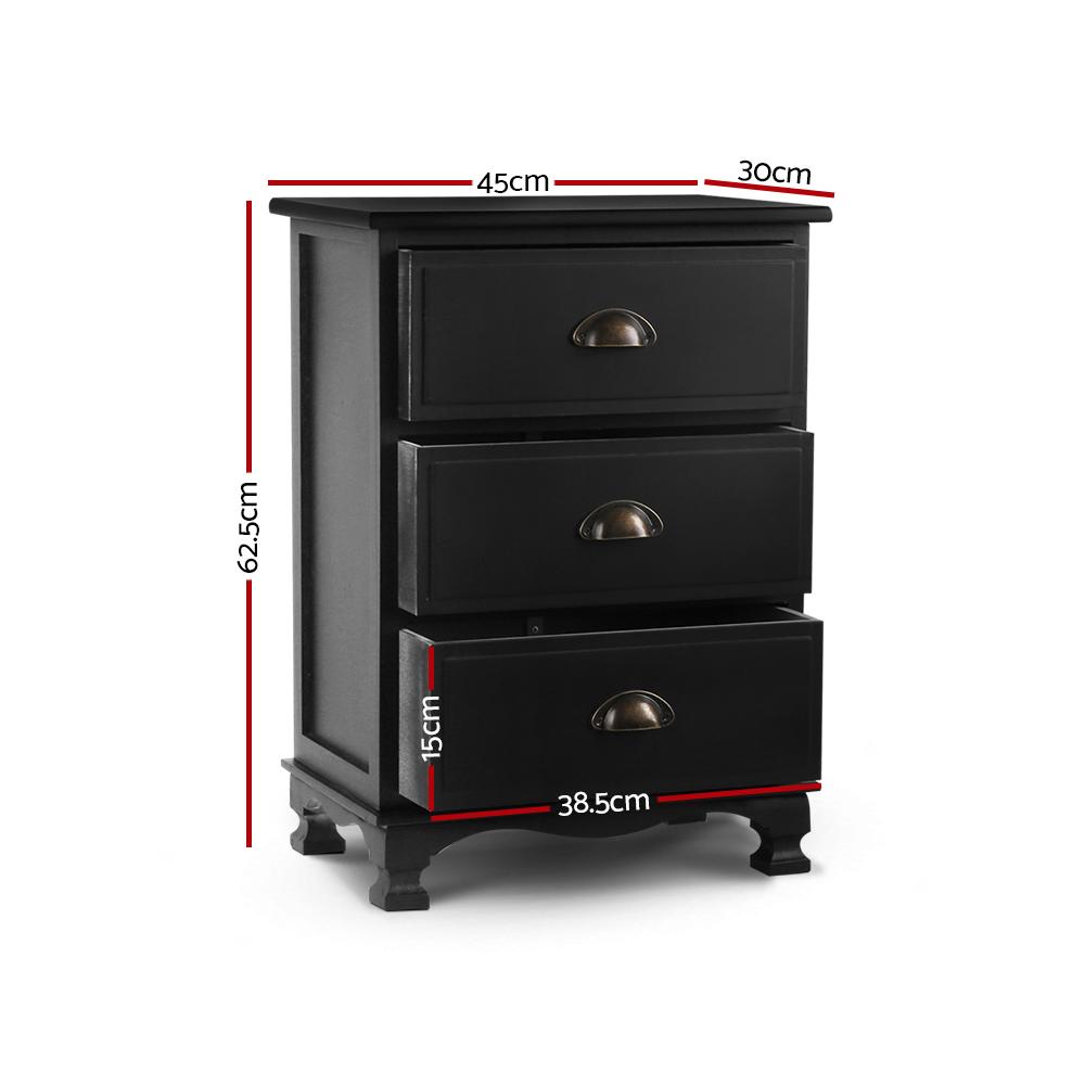 Premium 3-drawer Bedside Storage Cabinet (Black) - Rivercity House & Home Co. (ABN 18 642 972 209) - Affordable Modern Furniture Australia