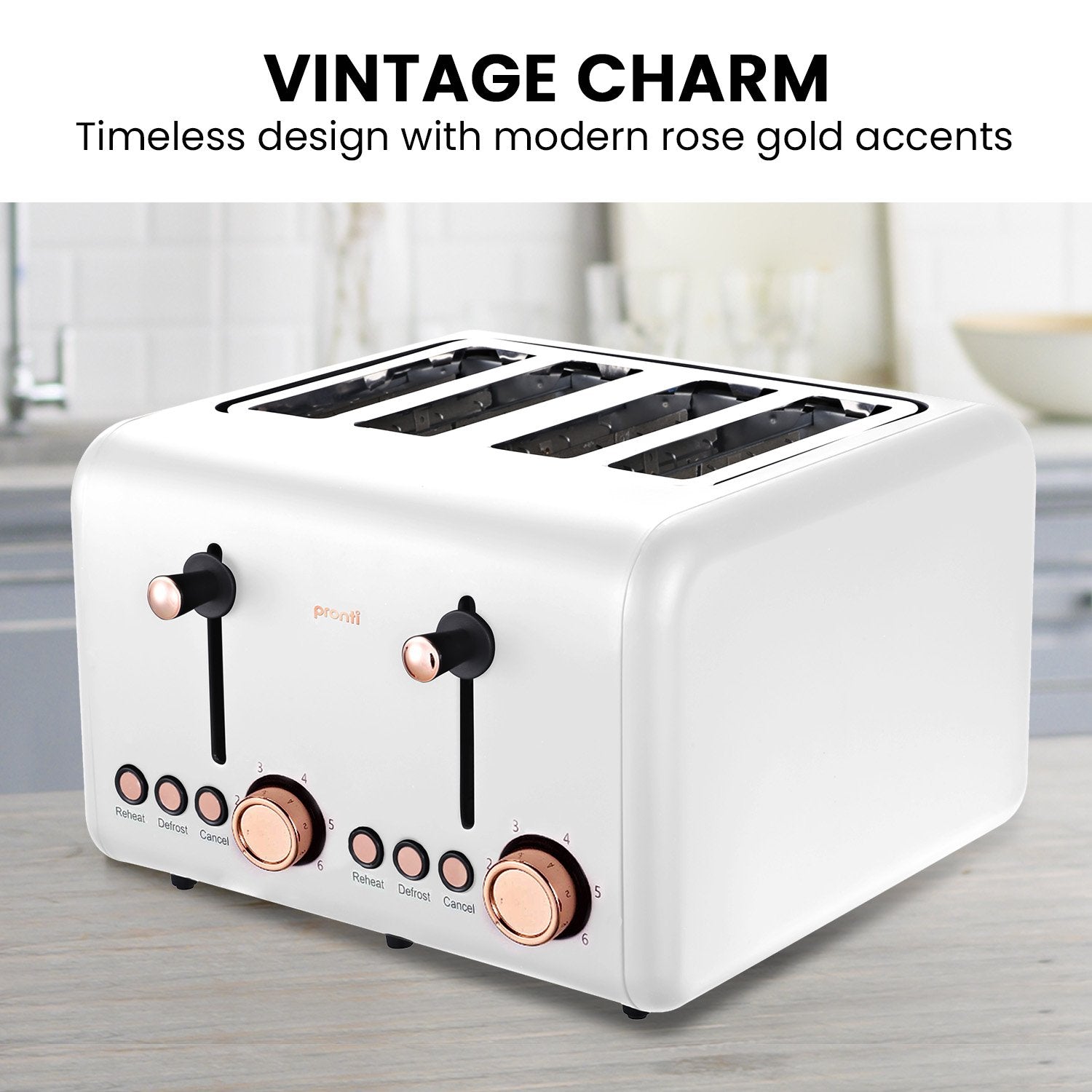 Pronti 4 Slice Toaster Rose Trim Collection - White - Appliances > Kitchen Appliances - Rivercity House & Home Co. (ABN 18 642 972 209) - Affordable Modern Furniture Australia