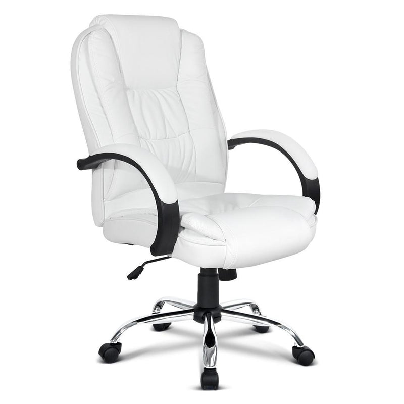 PU Leather Padded Office Computer Chair (White) - Rivercity House & Home Co. (ABN 18 642 972 209) - Affordable Modern Furniture Australia