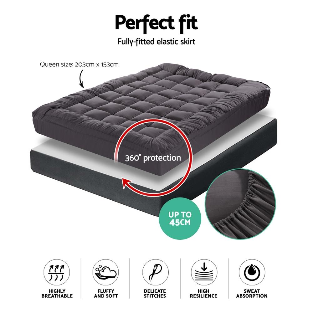 Queen Mattress Topper Pillowtop 1000GSM Charcoal Microfibre Bamboo Fibre Filling Protector - Rivercity House & Home Co. (ABN 18 642 972 209) - Affordable Modern Furniture Australia