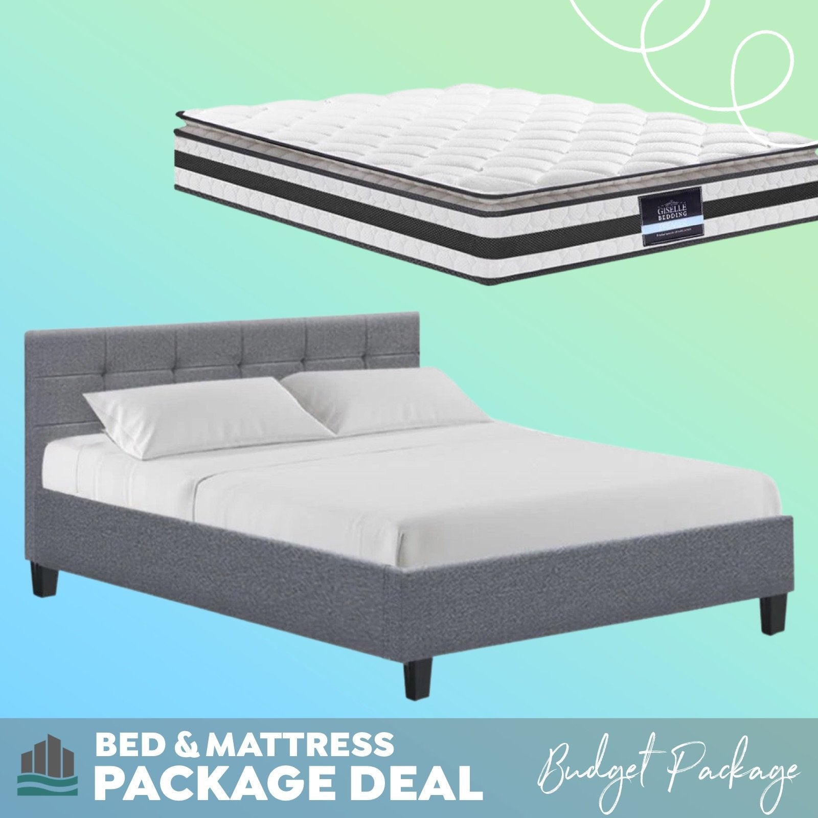 Queen Package | Agnes Bed Grey & Normay Pillow Top Mattress (Medium Firm) - Furniture > Bedroom - Rivercity House & Home Co. (ABN 18 642 972 209) - Affordable Modern Furniture Australia