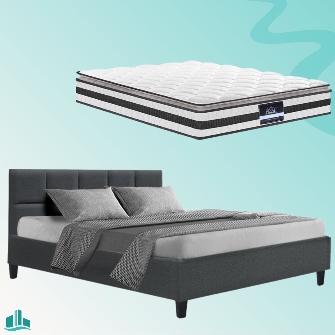 Queen Package | Bondi Bed Charcoal & Normay Pillow Top Mattress (Medium Firm) - Furniture > Bedroom - Rivercity House & Home Co. (ABN 18 642 972 209) - Affordable Modern Furniture Australia