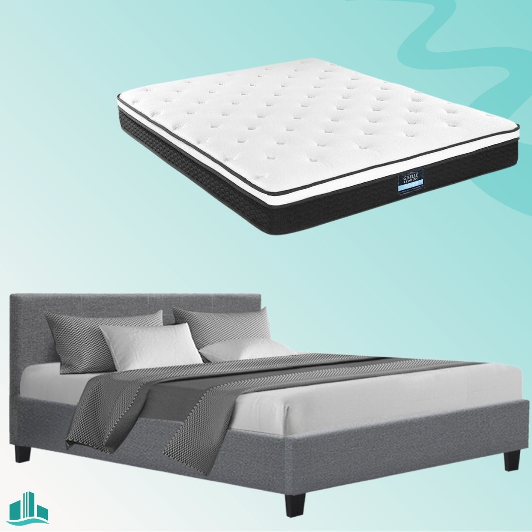 Queen Package | Coogee Bed Frame Grey & Bonita Euro Top Mattress (Medium Firm) - Furniture > Bedroom - Rivercity House & Home Co. (ABN 18 642 972 209) - Affordable Modern Furniture Australia