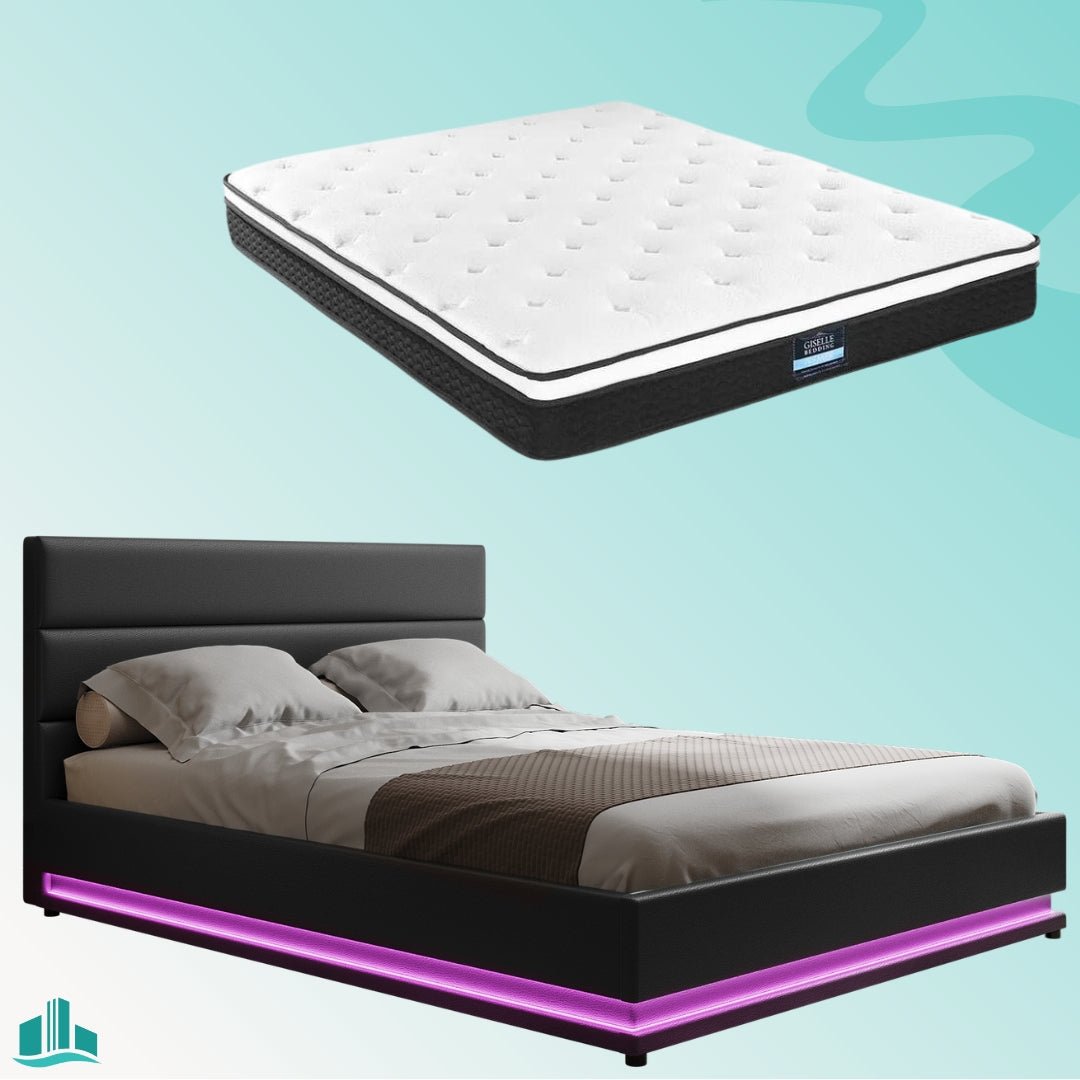 Queen Package | Henley LED Storage Bed Black & Bonita Euro Top Mattress (Medium Firm) - Furniture > Bedroom - Rivercity House & Home Co. (ABN 18 642 972 209) - Affordable Modern Furniture Australia