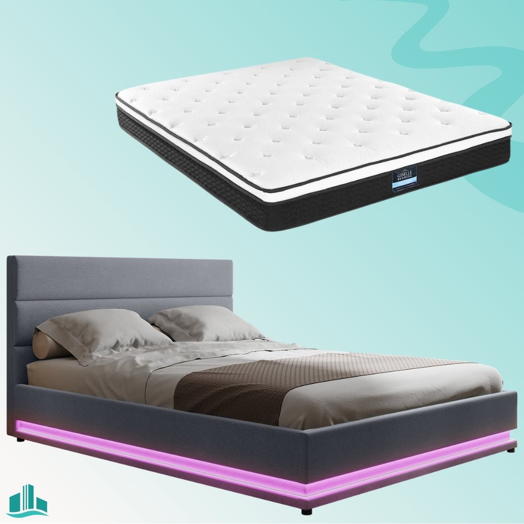 Queen Package | Henley LED Storage Bed Grey & Bonita Euro Top Mattress (Medium Firm) - Furniture > Bedroom - Rivercity House & Home Co. (ABN 18 642 972 209) - Affordable Modern Furniture Australia