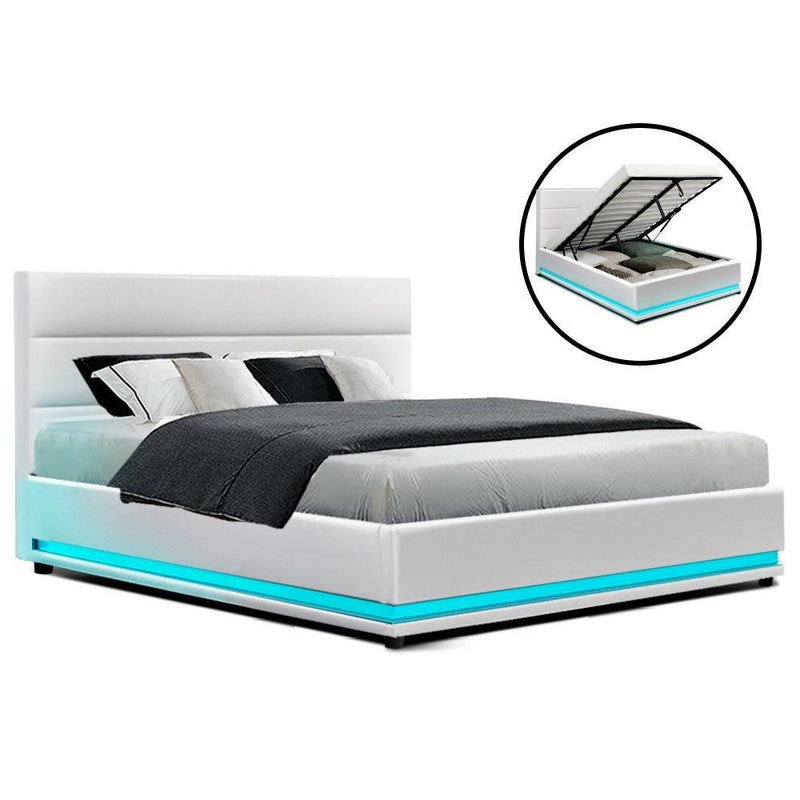 Queen Package | Henley LED Storage Bed White & Bonita Euro Top Mattress (Medium Firm) - Furniture > Bedroom - Rivercity House & Home Co. (ABN 18 642 972 209) - Affordable Modern Furniture Australia