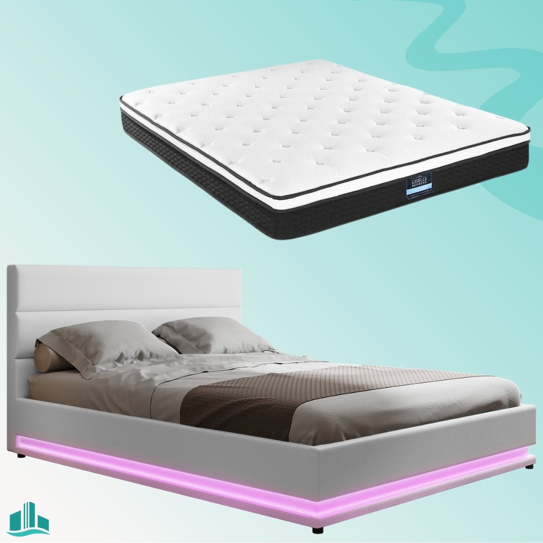 Queen Package | Henley LED Storage Bed White & Bonita Euro Top Mattress (Medium Firm) - Furniture > Bedroom - Rivercity House & Home Co. (ABN 18 642 972 209) - Affordable Modern Furniture Australia