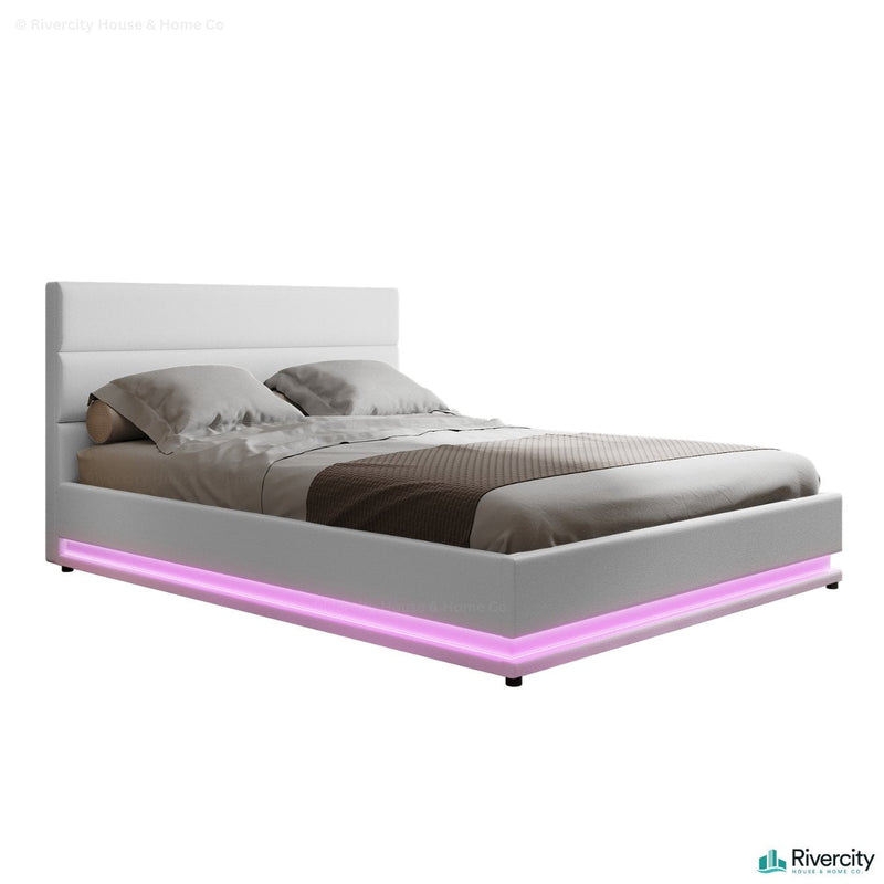 Queen Package | Henley LED Storage Bed White & Bonita Euro Top Mattress (Medium Firm) - Furniture > Bedroom - Rivercity House & Home Co. (ABN 18 642 972 209) - Affordable Modern Furniture Australia