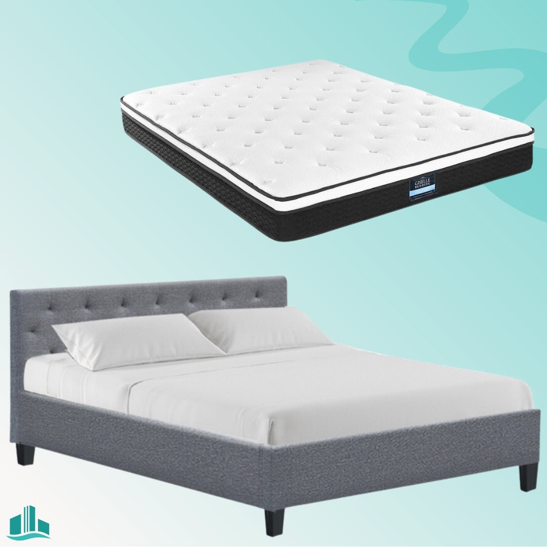Queen Package | Hyams Bed Frame Grey & Bonita Euro Top Mattress (Medium Firm) - Furniture > Bedroom - Rivercity House & Home Co. (ABN 18 642 972 209) - Affordable Modern Furniture Australia