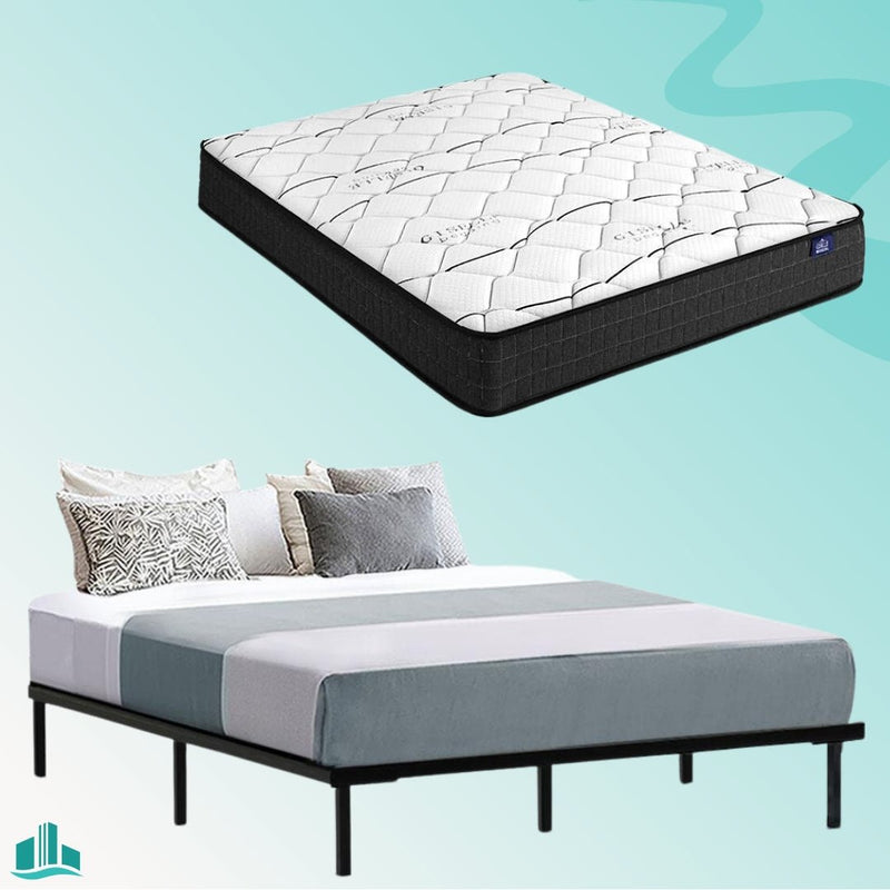 Queen Package | Ted Metal Bed Black & Glay Bonnell Spring Mattress (Medium Firm) - Furniture > Bedroom - Rivercity House & Home Co. (ABN 18 642 972 209) - Affordable Modern Furniture Australia