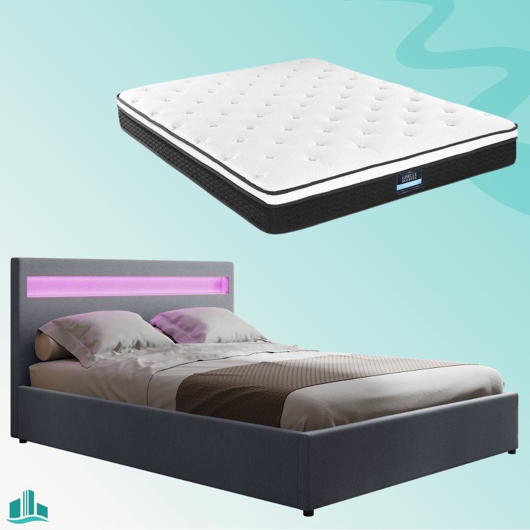 Queen Package | Wanda LED Storage Bed Grey & Bonita Euro Top Mattress (Medium Firm) - Furniture > Bedroom - Rivercity House & Home Co. (ABN 18 642 972 209) - Affordable Modern Furniture Australia