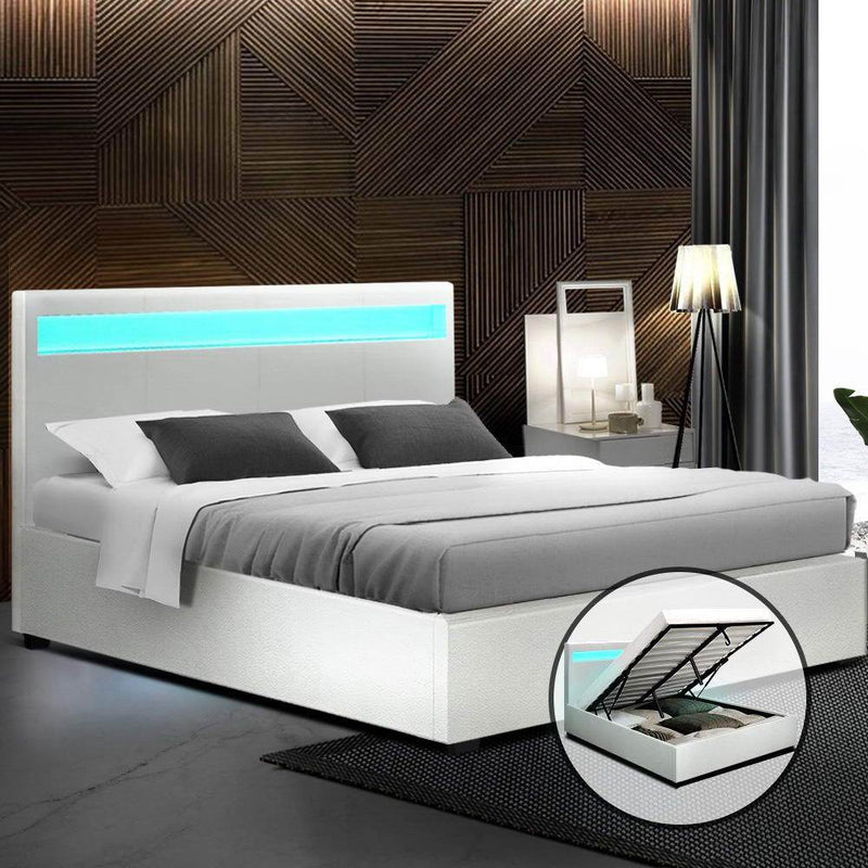 Queen Package | Wanda LED Storage Bed White & Bonita Euro Top Mattress (Medium Firm) - Furniture > Bedroom - Rivercity House & Home Co. (ABN 18 642 972 209) - Affordable Modern Furniture Australia