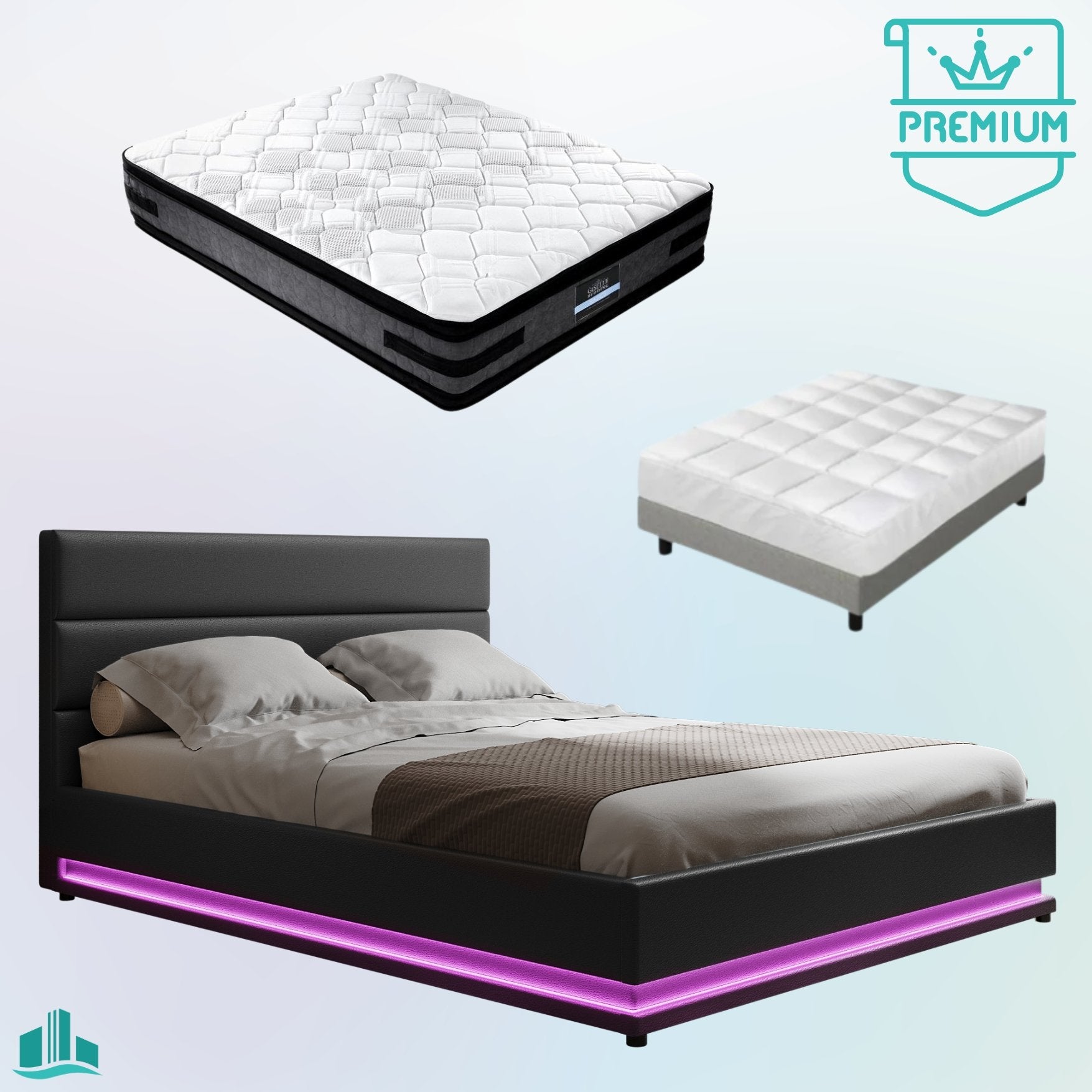 Queen Premium Package | Henley LED Storage Queen Bed Frame Black, Luna Series Euro Top Mattress (Medium Firm) & Bamboo Mattress Topper! - Rivercity House & Home Co. (ABN 18 642 972 209) - Affordable Modern Furniture Australia