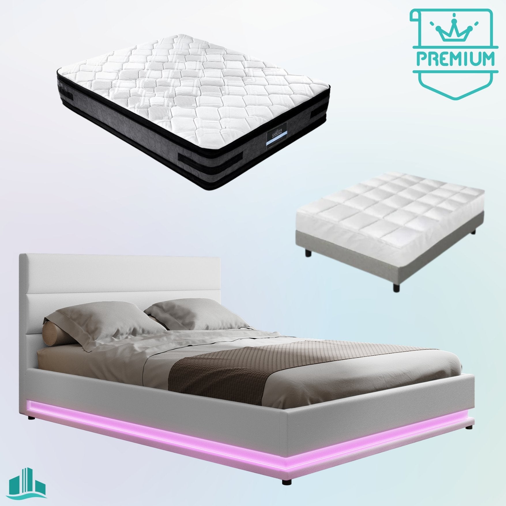 Queen Premium Package | Henley LED Storage Queen Bed Frame White, Luna Series Euro Top Mattress (Medium Firm) & Bamboo Mattress Topper! - Rivercity House & Home Co. (ABN 18 642 972 209) - Affordable Modern Furniture Australia