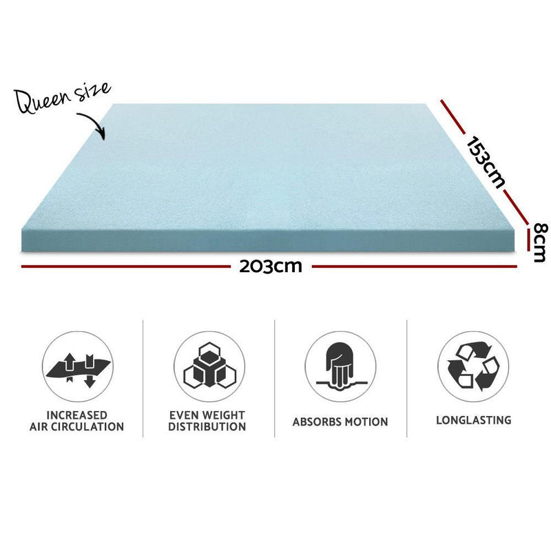 Queen Size | Cool Gel Memory Foam Mattress Topper w/Bamboo Cover 8cm - Rivercity House & Home Co. (ABN 18 642 972 209) - Affordable Modern Furniture Australia